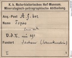 Etiketten zu Topas (NHMW-MIN-Af602)